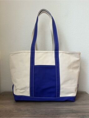 Vintage 1990s L.L. Bean Boat and Tote Canvas Bag Blue Purple Cotton USA Stiff Lg